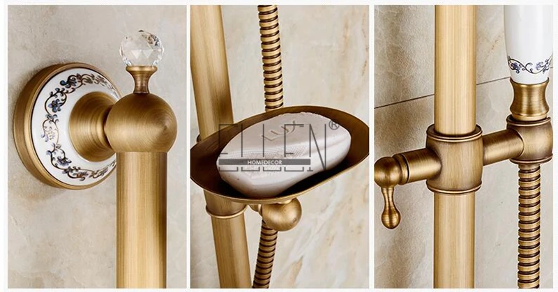 Vidric Classic Antique Bronze Bath Shower Faucet With Sliding Bar with Soap Holder Bathroom Rainfall Shower Faucet Set EL8325