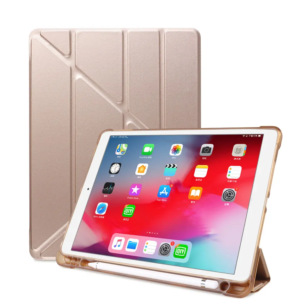 Gold Для iPad 10,2 дюймов iPad 7 чехол с карандашом держатель Трансформеры подставка чехол для iPad Air 3 Pro 10,5 умный чехол спящий режим - Цвет: Gold