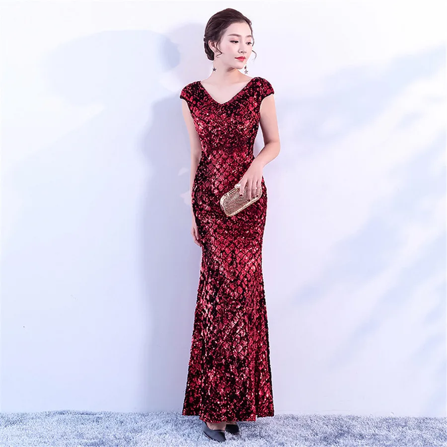 Вечернее платье, сексуальное, v-образный вырез, без рукавов, robe De Soiree, шикарные, с блестками, вечерние платья, Новое Элегантное Длинное платье русалки, официальное платье F302