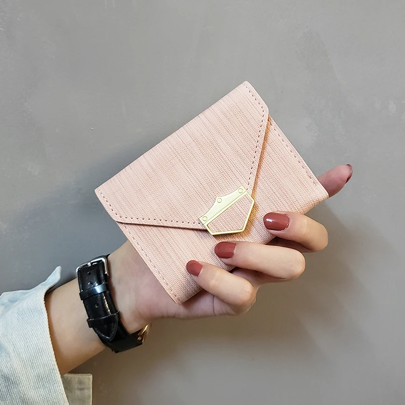 Pink Модные короткие кошельки для дам из искусственной кожи женский кошелек студенческий кошелёк для монет держатель для карт кошелек качество Hasp маленький женский кошелек - Цвет: Pink