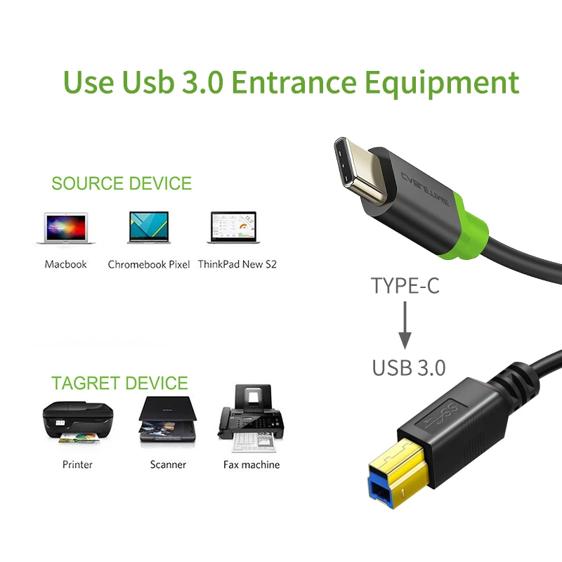 CABLETIME Type C to USB 3.0 BM Printer Cable 5Gbps High Speed USB3.0 Scanner Cable Extension Printer Cable For HP Printer C244
