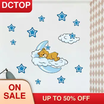

Cute Moon Star Bear Wall Sticker Nursery Kids Baby Room Bedroom Home Vinyl Decal Removable Sleeping Space Mural Decor Pattern
