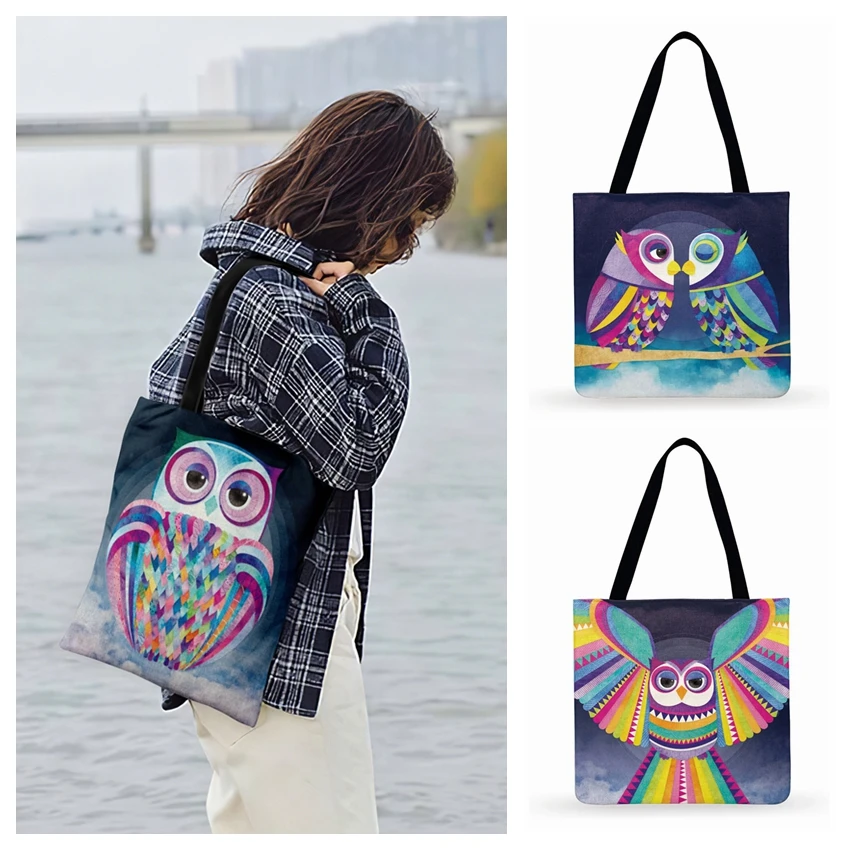 

Женская сумка-тоут с геометрическим принтом, Повседневная Уличная пляжная Складная Сумочка-тоут с принтом поп-совы