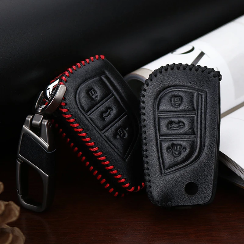 

For Toyota 14 Corolla 13RAV4 first layer cowhide hand-stitched leather key case car key bag keychain cover for key