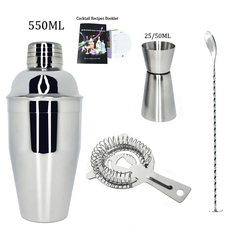 4P 550ML Recipe Шейкер для коктейлей из нержавеющей стали 25 унций набор шейкеры с буклером для коктейлей мартини инструмент встроенный ситечко бармена - Цвет: 4P 550ML Recipe