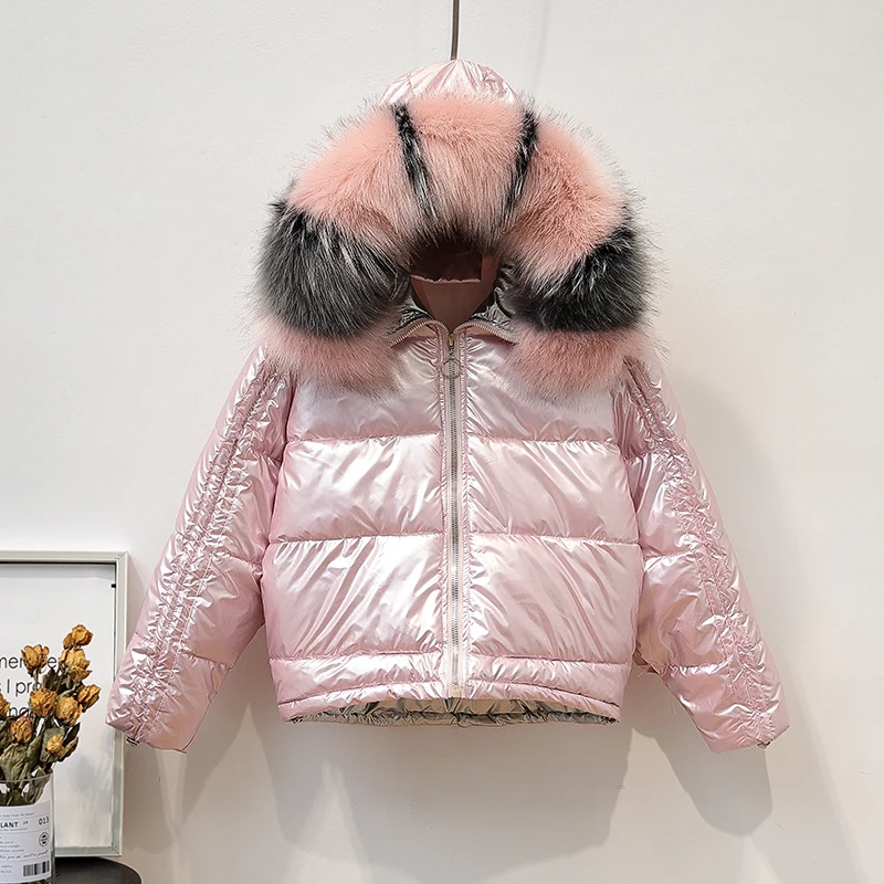 Fitaylor зимняя короткая куртка для женщин с большим воротником из искусственного меха, яркое пальто с капюшоном сбоку и хлопковой подкладкой, свободная уличная верхняя одежда