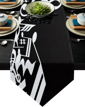 

Note Black White Table Runner Home Kitchen Decorative Table Runner for Wedding Party Cake Floral Tablecloth