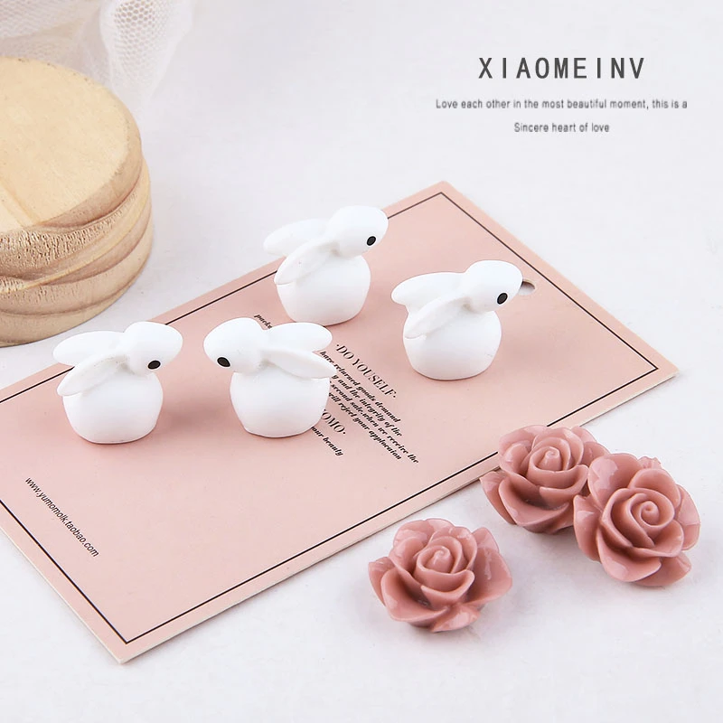 

10pcs Wholesale Jewelryfun Cute White Rabbit Resin Flower Patch Earrings for Cute Girls Diy Handmade Ear Accessories Material
