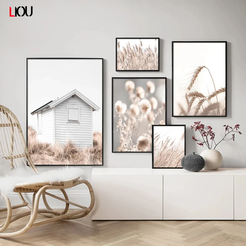 Тростник цветок пшеницы растения природный пейзаж Настенная картина искусство