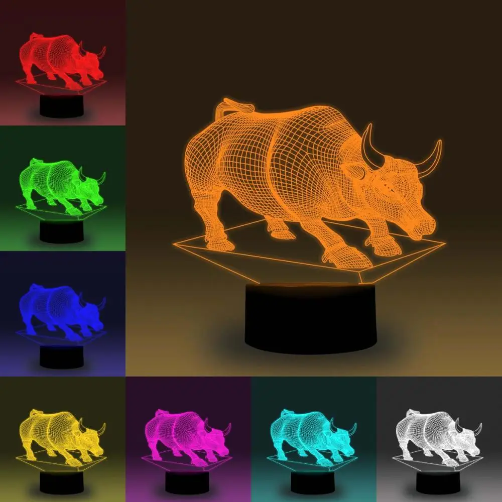 NiteApps 3D Bull ночник настольная лампа Иллюзия украшение лампа подарок на день рождения приложение/сенсорное управление