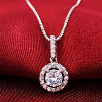 

christmas Real Sterling Silver 925 Zircon halo Necklaces & Pendants with Free Chain for Women Wedding Fashion jewelry x231