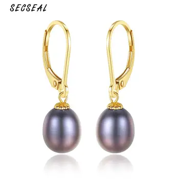 

100% 18k Gold Luxury 8-9mm Pearl Simple Drop Pierced Earrings For Women Wedding Fashion Brand Long Chain Earrings Jewelry Gifts