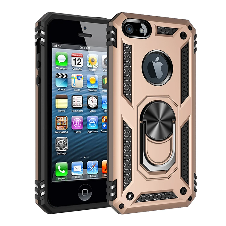Gold Phone Case Броня чехол для телефона iPhone 5 5S SE палец кольцевой магнитный держатель противоударный мягкий край Kickstand чехол Coque Capinhas - Цвет: Gold Phone Case