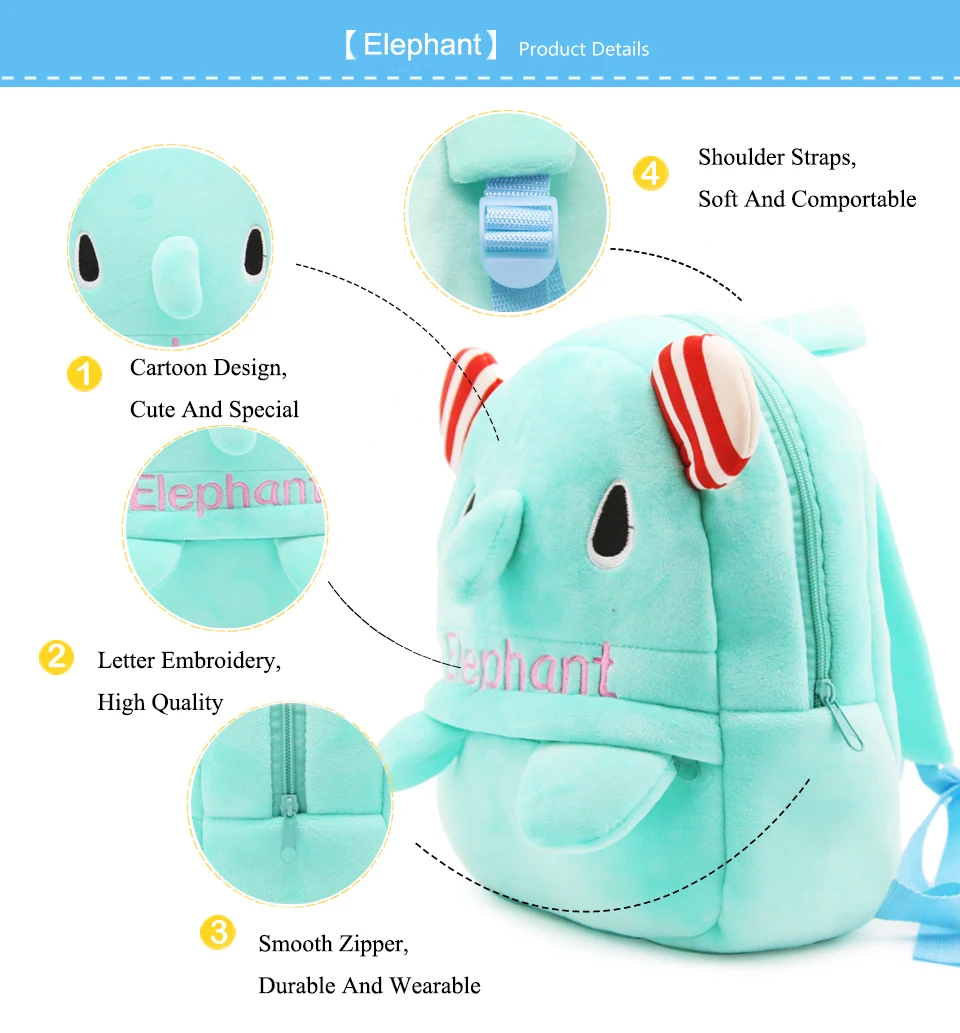 Новая Милая Детская плюшевая сумка с синим слоном Mochila Infantil, плюшевая сумка средней длины Borsa Bambina Bolsa Minnie От 3 до 5 лет, Детская сумка «peluche»