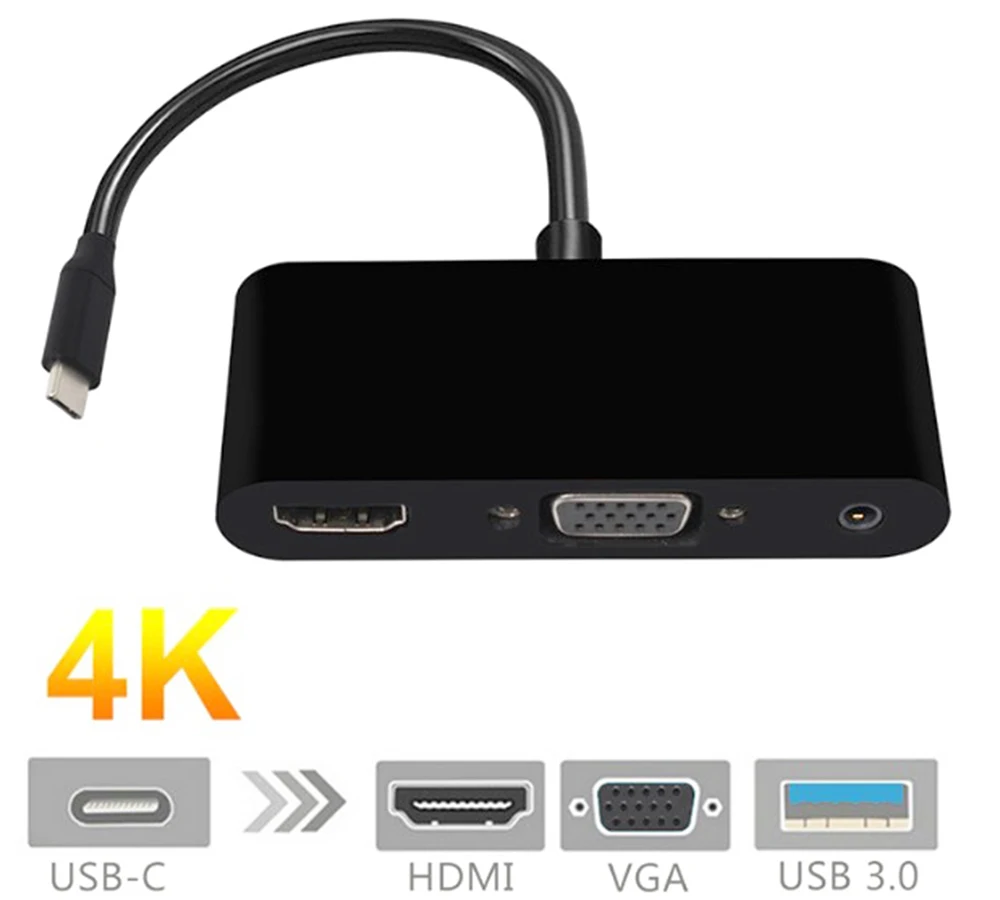 4 в 1 USB 3,1 USB C type C до 3,5 мм аудио адаптер 4K 30 Гц адаптер HDMI VGA концентратор для Macbook Tablet PC Мобильный телефон