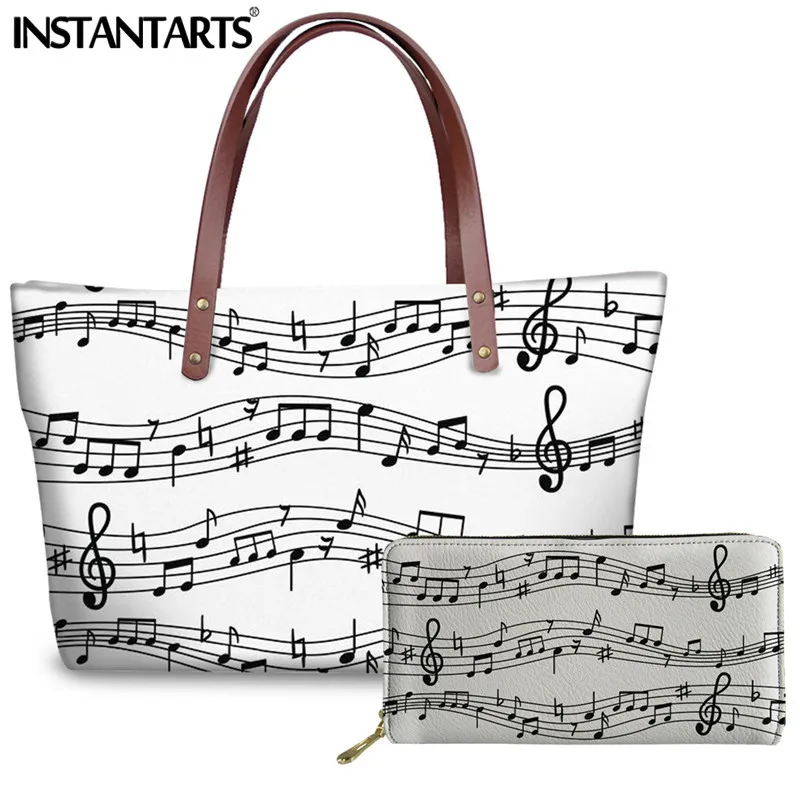 Женская сумка тоут из кожи с принтом музыкальных нот|Сумки ручками| |