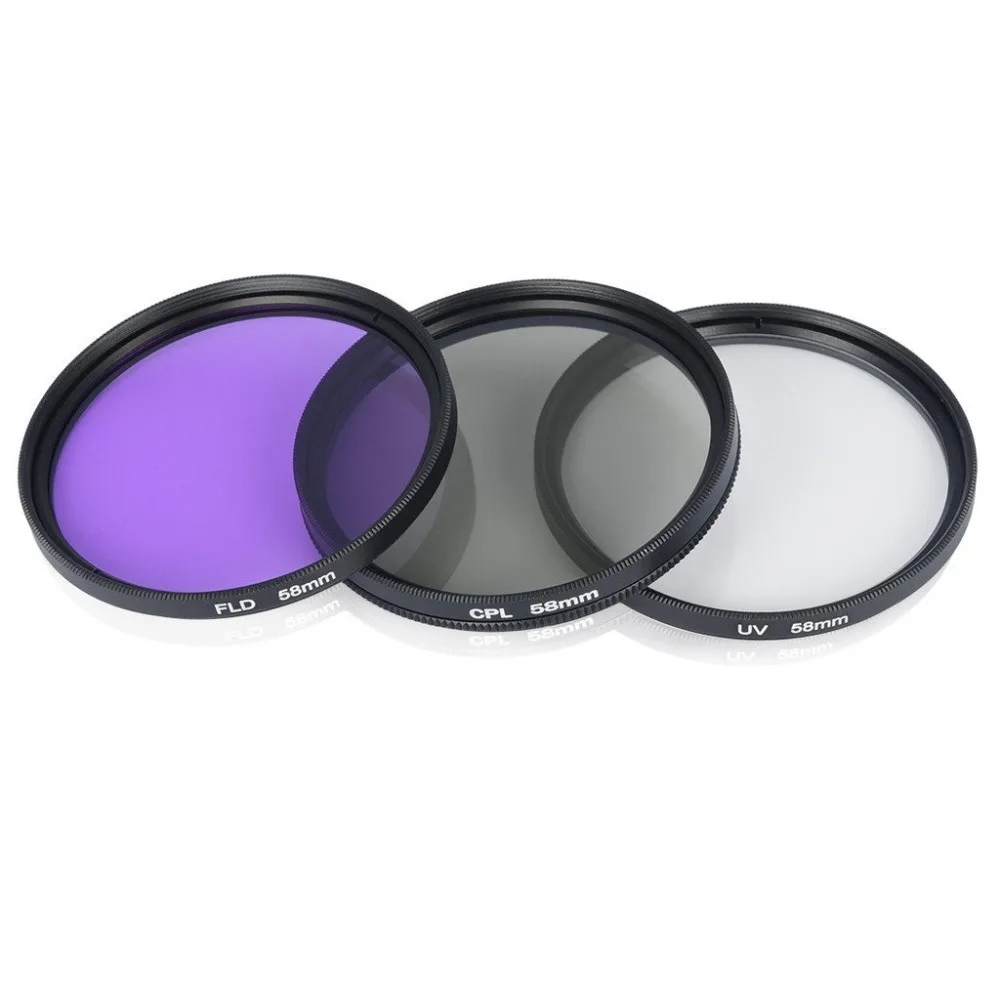 52 мм/55 мм/58 мм/62 мм/67 мм/72 мм/82 мм UV+ CPL+ FLD фильтр 6 в 1 Набор для DSLR Canon Nikon sony объектив+ бленда+ крышка объектива с центральным зажимом
