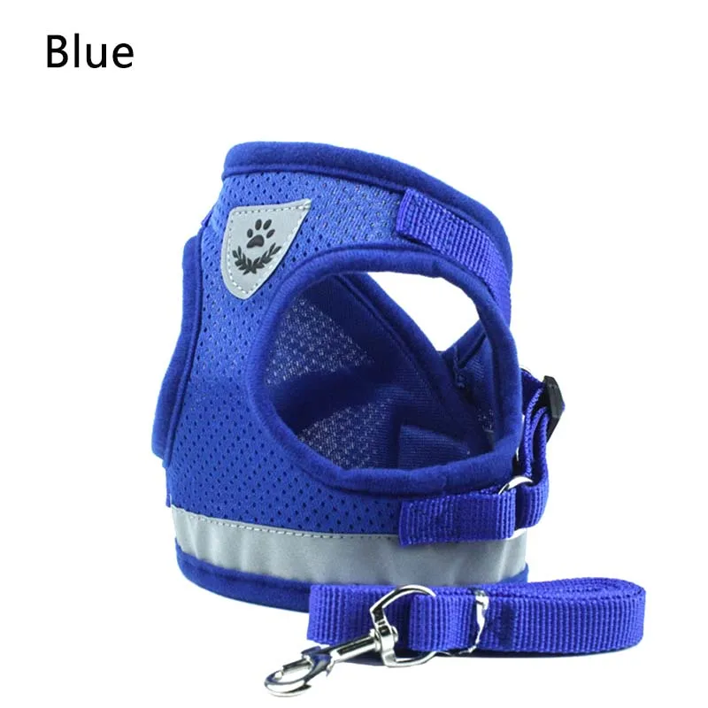 Practical Small Medium Dog Cat Belt Vest Polyester Mesh Harness Adjustable Reflective Pet Traction Rope Vest Walking Lead Leash - Цвет: Синий