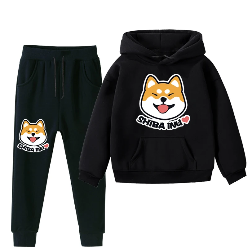 Для мальчиков и девочек, комплекты с толстовкой с принтом «косплей Shiba «лисья секретная служба»(Inu комплект одежды с рисунком, плюс, бархат, толстовка+ штаны 2 шт./компл. осень-зима из теплого топа Комплект для маленьких детей