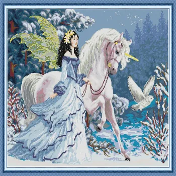 

Elves Riding Unicorns Printed Canvas Cross Stitch Patterns 14CT 11CT DIY Needlework Counted Cross-stitch Kits for Embroidery Kit