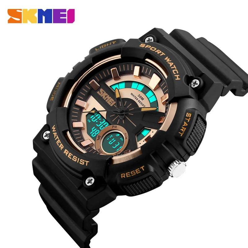 

SKMEI Men Sports Watches Back Light Shock Resistant Fashion Dual Display Multiple Time Zone 50M Waterproof Wristwatches 1235