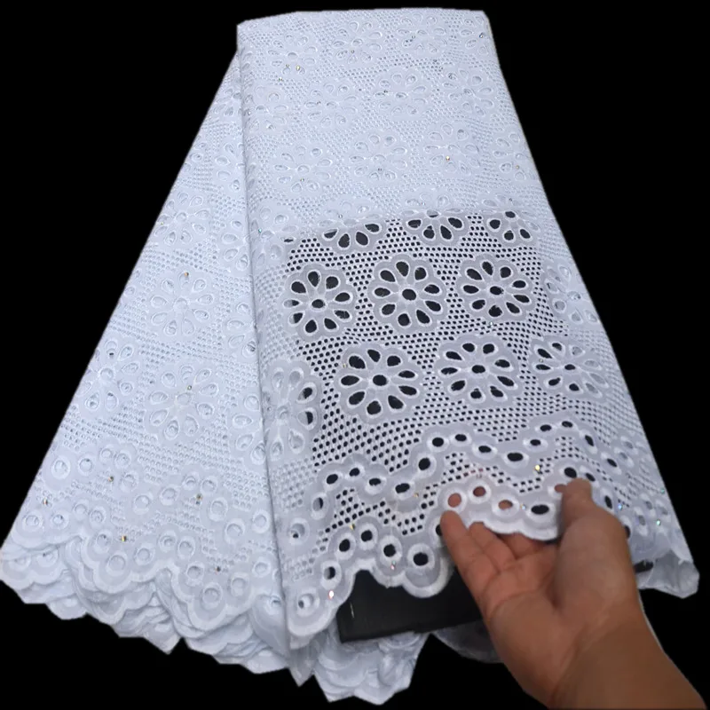 

african swiss lace fabric 2019 Latest swiss voile Lace in switzerland Hollow Out White Nigerian Lace Fabrics 5yards /lot DG378