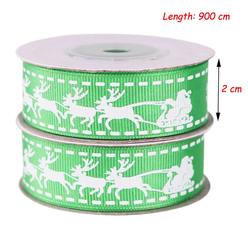 Green Elk (2cm) Полиэфирные печатные рождественские корсажные ленты DIY рождественские вечерние материалы для упаковки(10 ярдов/партия 10 мм/15 мм/25 мм - Цвет: Green Elk (2cm)