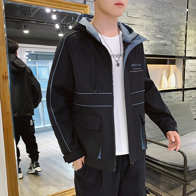 

New Products Hooded Jacket Men's Workwear Coat Fashion Printed Mixed Colors Casual Handsome Youth Versatile Spring And Autumn