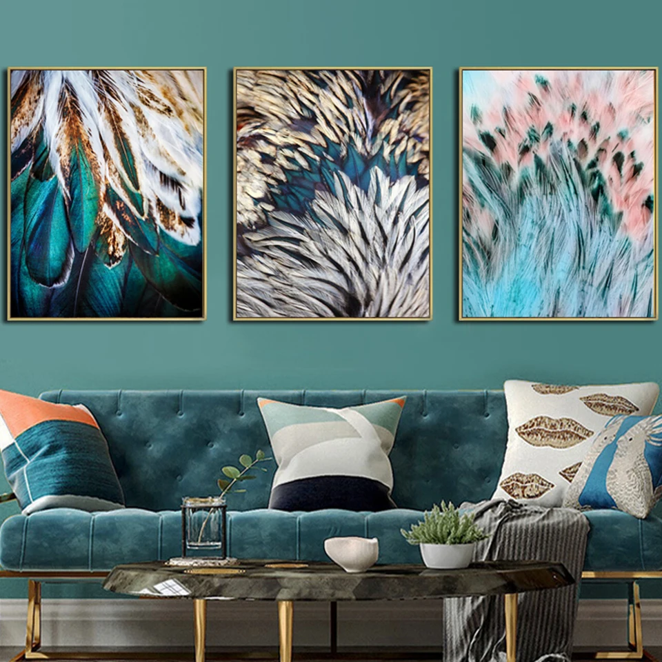 

Abstract beautiful green pink feather Full Round embroidery,Diamond Mosaic 3Piece Diamond Painting Triptych Painting N1251