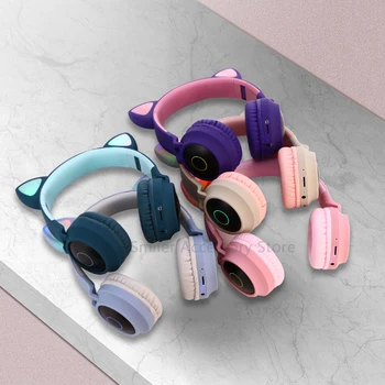 

Bluetooth 5.0 Wireless Headphone Foldable Girls Cute LED Cat Ear Noise Cancelling FM Radio Stereo HiFi Headset Mic AUX Earphone