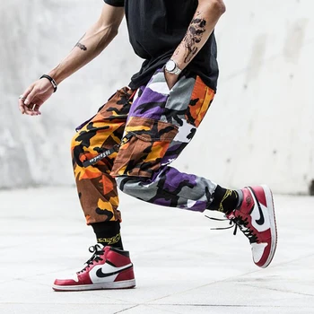 

2020 Men Spring Autumn Camouflage Hip Pop Pencil Pants Trousers Male Casual Fashion Loose Style Patchwork Pants Men