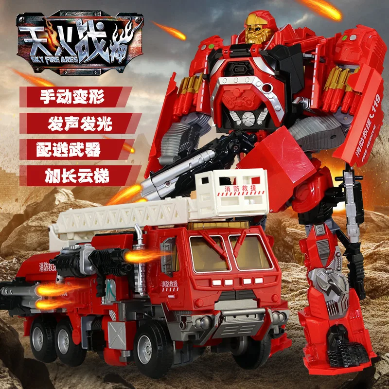 

Transformation Toy Jingang 5 Large Size Sound And Light Version of Firefighting Inspector Car Robot Models Boy Gift