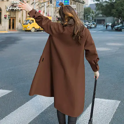 pregnant women woolen coat fashion Korean spring and autumn new long paragraph loose large size woolen cloak coat - Color: brown