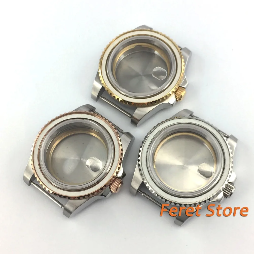 40mm Sapphire glass Golden brushed stainless steel watch case fit ETA 2836 Mingzhu dg2813 movement watch case p157