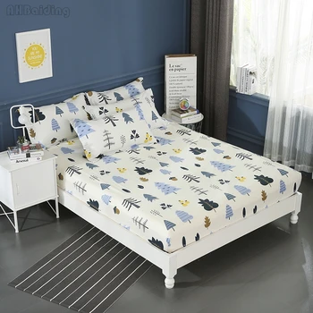

Beige Winter Forest Series Fitted Sheet 1 Pc 100% Cotton Bed Sheet with 360 Degree Elastic Band Twin Full Queen Size Bed Linens