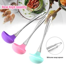 Силиконовая ложка для супа из нержавеющей стали, анти-высокая температура, кухонные инструменты для приготовления пищи, DEC889