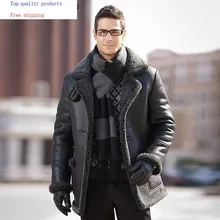 Зимняя мужская куртка из натуральной кожи, пальто из натурального овечьего меха, мужская куртка из овчины, кожаные пальто ST14A2508 KJ3629