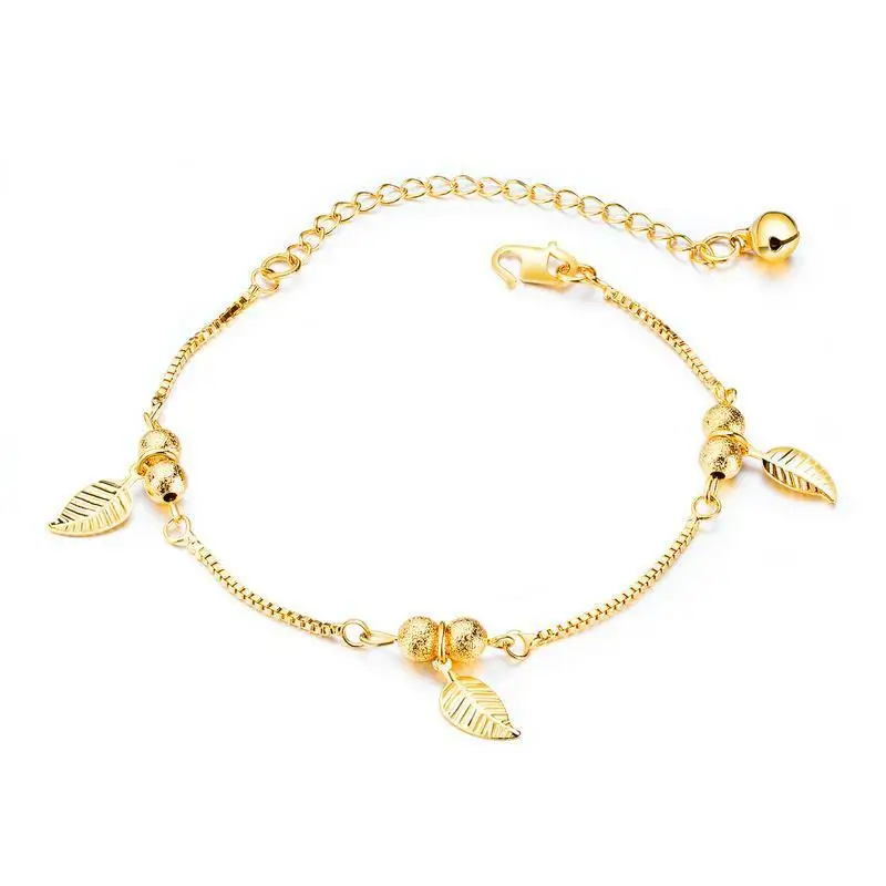 Women Anklets Simple Leaf Barefoot Crochet Sandals Foot Jewelry Two Layer Foot Legs Bracelet Anklets - Окраска металла: Gold-color