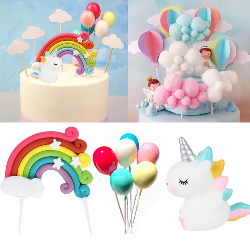 Unicorn Cake Topper Rainbow Cloud Balloon Cupcake Child Birthday Banner Decoration Baby Shower | Дом и сад
