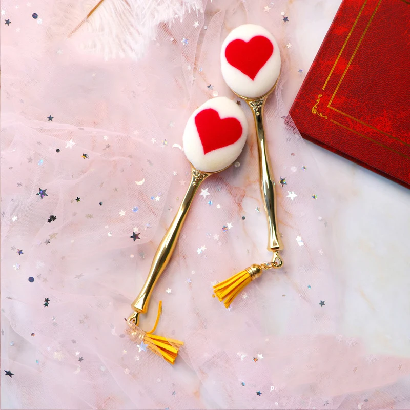 1 Pc Professional Nail Brush Acrylic UV Gel Powder Dust Remover Nail Care Tools Soft Red Heart Metal Gold Handle Cleaning Brush