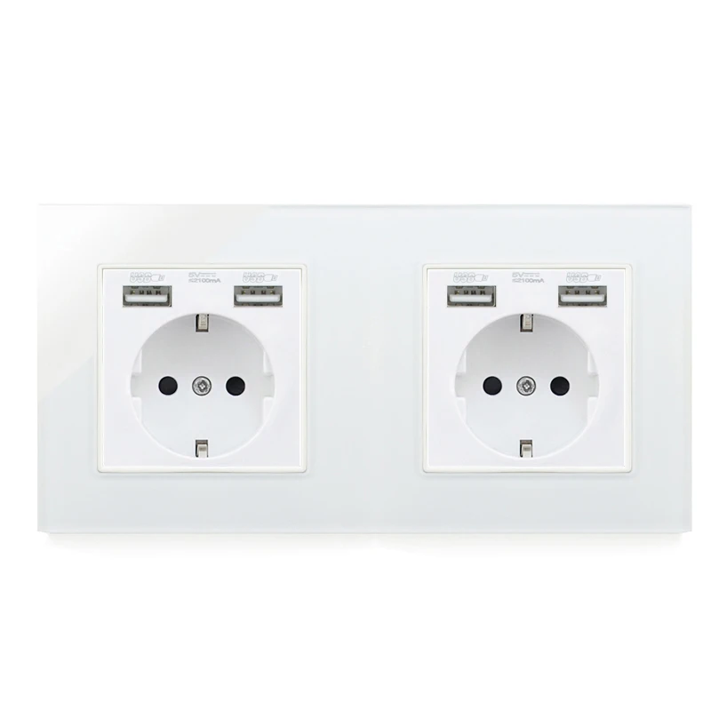 Double socket Atlectric EU Standard Plug Socket Dual USB Port Wall Power Socket Glass Panel Double Triple Quadruple Socket Electrical Outlet - Тип: Double socket