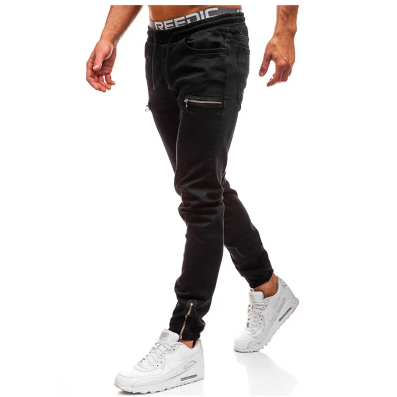 Mens Skinny Jeans Super Skinny Jeans Men Non Ripped Stretch Denim Pants Elastic Waist Big Size - Цвет: black