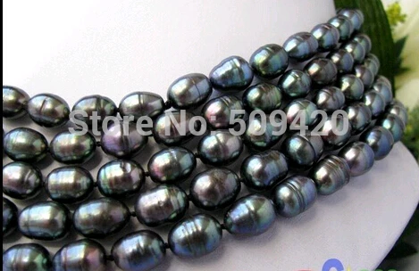 Free Shipping100" 12mm black baroque rice freshwater pearl necklace