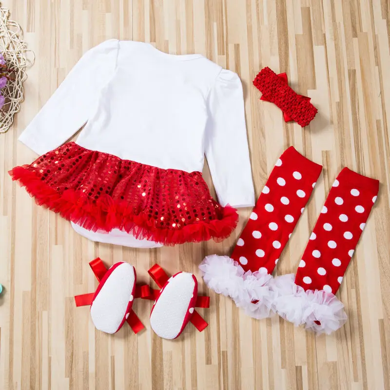 Pudcoco/детская Рождественская одежда; коллекция года; My 1st christmas; Одежда для маленьких девочек; платье; обувь; гетры; комплект детской одежды; 6 шт