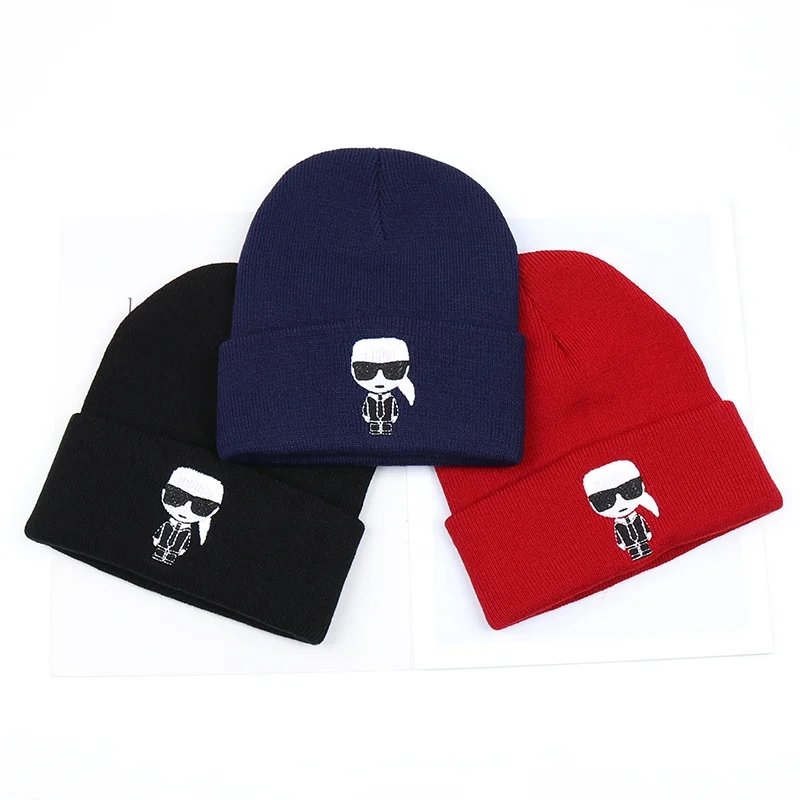 

2019 Fashion Karl Beanie Hats Unisex Cartoon Solid Hip-hop Cap Skullies Knitted Winter Hat Outdoor Casual Sport Warm Cap