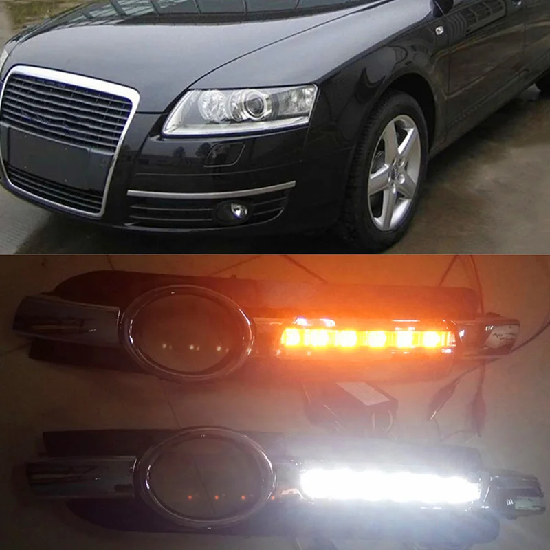 2 шт. для AUDI A6 C6 2005 2006 2007 2008 светодиодный DRL дневные ходовые огни 12 В ABS Противотуманные фары отверстие