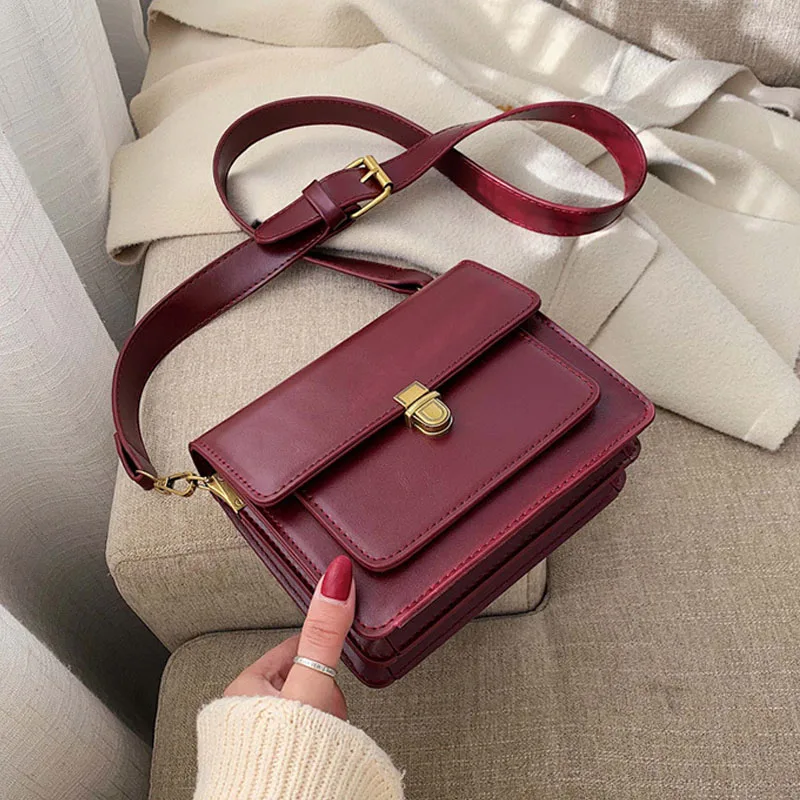 wine red Сумка-мессенджер на плечо из искусственной кожи с замком, мини одноцветные сумки через плечо для женщин, женские дорожные маленькие сумки и сумочки - Цвет: wine red