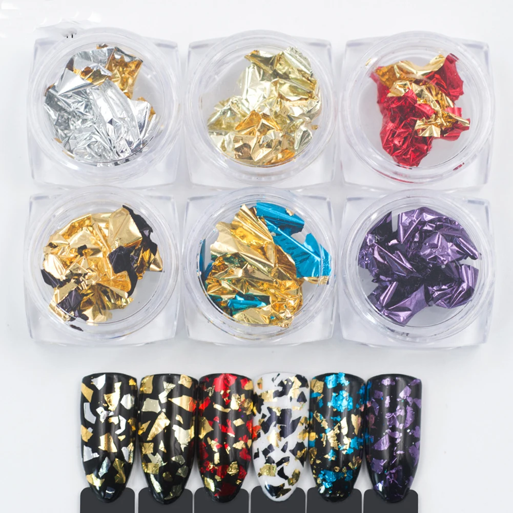 6pcs Glitter Tools Transfer Nail Sticker Irregular Body Decor Manicure 3D DIY Tin Foil Flakes Art Makeup