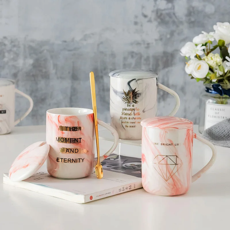 

400ML Creative Marbled Ceramic Mug Flamingo Coffee Cups Love Couple printing mugs breakfast milk Tea Cup Marbling Drinkware Gift