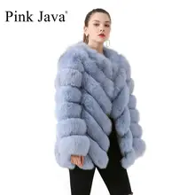 Pink java – manteau de fourrure de renard véritable, épais, à manches longues, pour femme, collection hiver, QC19059